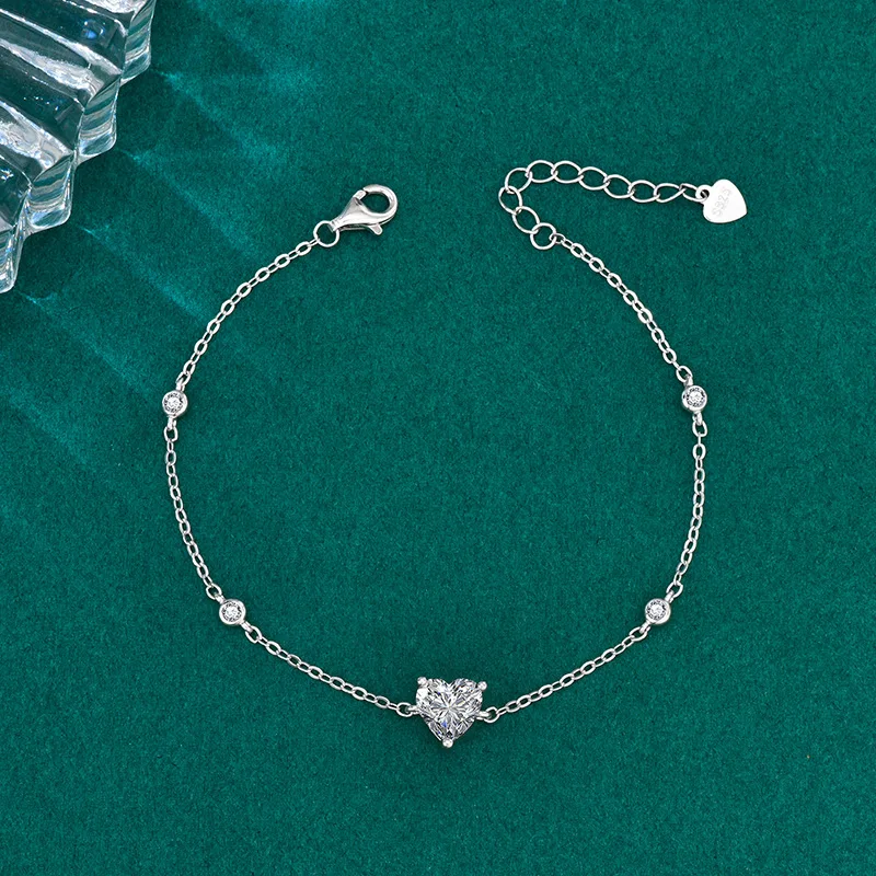 

1 карат в форме сердца 6,5 мм браслет с муассанитом и бриллиантами для женщин, регулируемый браслет-цепочка из серебра 925 пробы, трендовые ювелирные изделия на 2025 год, подарок