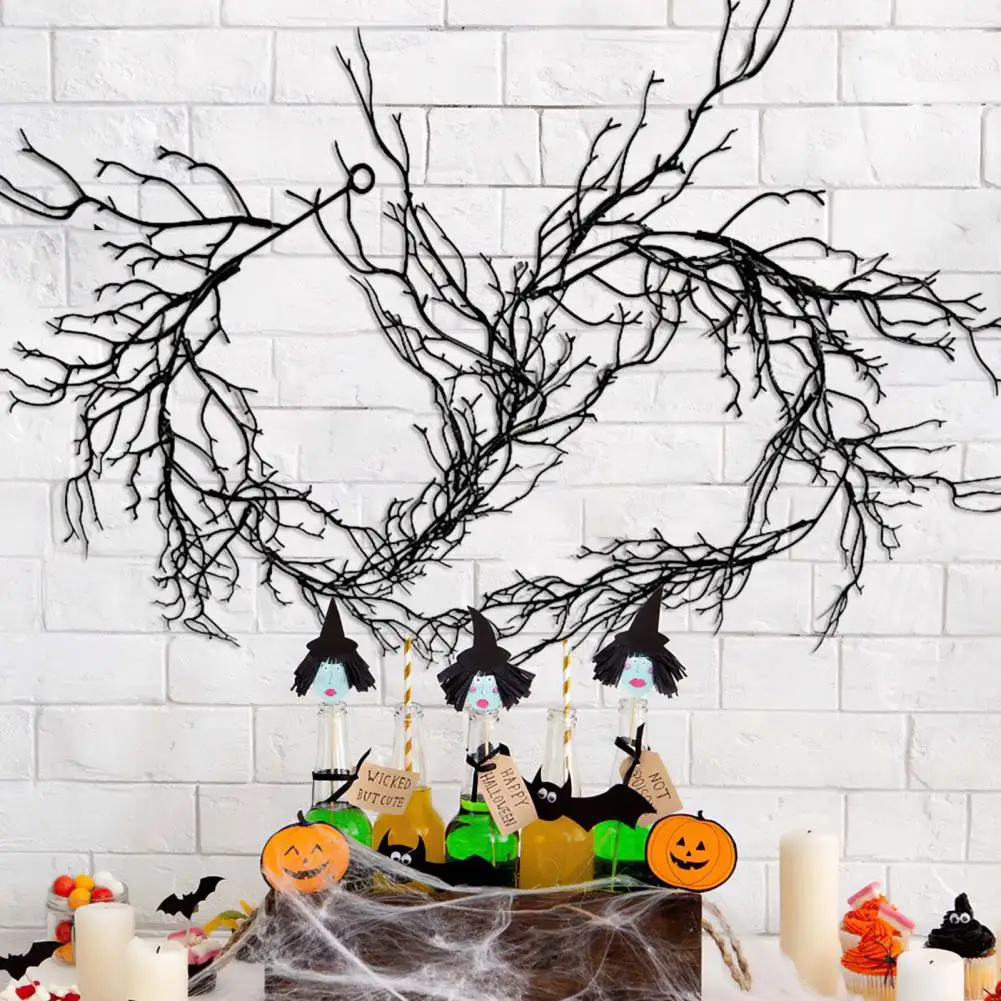 Guirxiété de vigne de saule d'Halloween, décoration intérieure et extérieure, branche noire artificielle, maison et jardin, 195cm