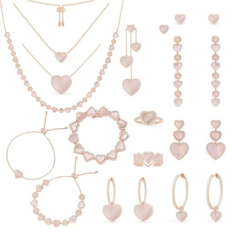 

Eomm 925 Sterling Silver Pink Shell Heart Shaped Love Rose Gold Ring Earrings Bracelet Necklace Women Sweet Romance Jewelry Gift