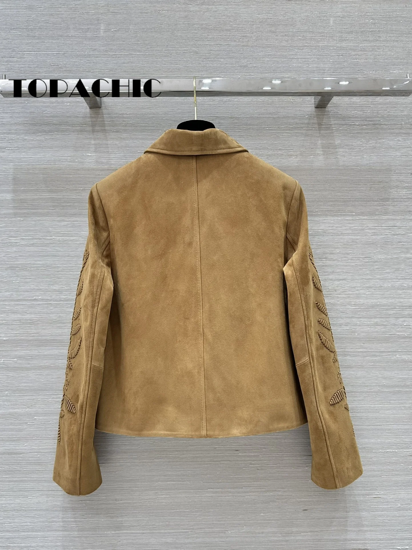 9.9 TOPACHIC-Women Vintage Lapel Genuine Leather Embroidered Jacket Suede Sheepskin Straight All-match Long Sleeve Casual Coat