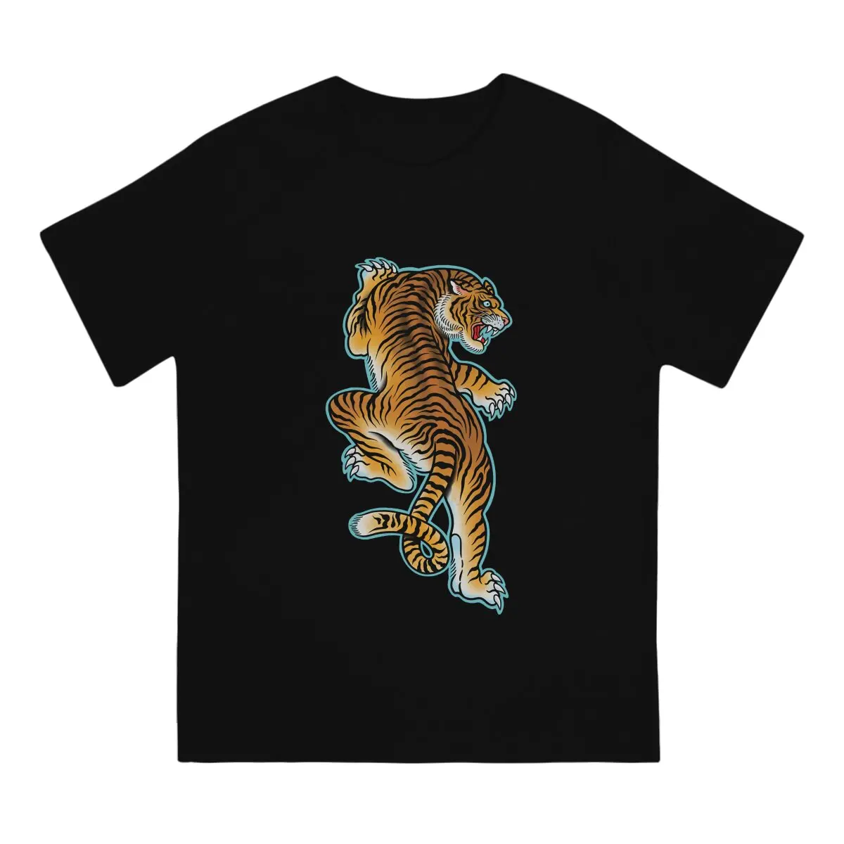 Tiger Tattoo Design T Shirt Punk Men's Tees Summer Polyester Clothing Harajuku Crewneck TShirt