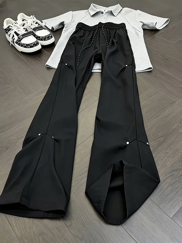 

Мужские брюки Bla Cleanfit Pleated Qui Dry в американском уличном стиле, с заклепками, из ледяного шелка, драпированные, слегка расклешенные, длинные