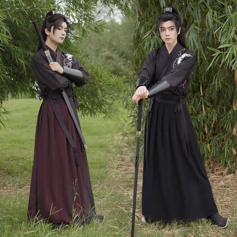 

Черное мужское платье Hanfu с вышивкой в китайском стиле для студентов Wuxia с длинным рукавом Повседневная одежда для выступлений традиционное китайское платье