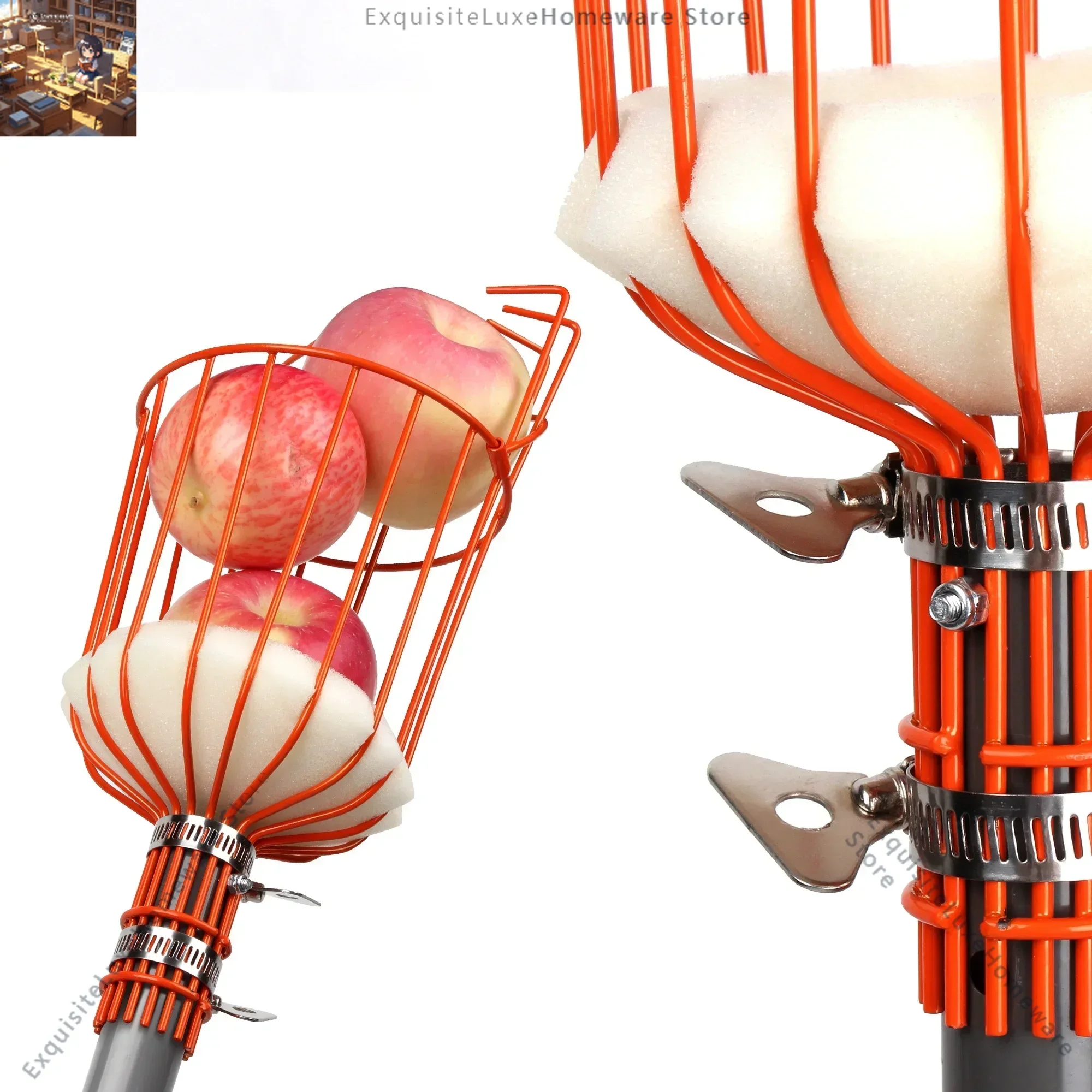 

8FT Telescopic Stainless Steel Long Handle Wist-on Basket Catcher Orange Tree Picking Pole Tool Fruit Picker