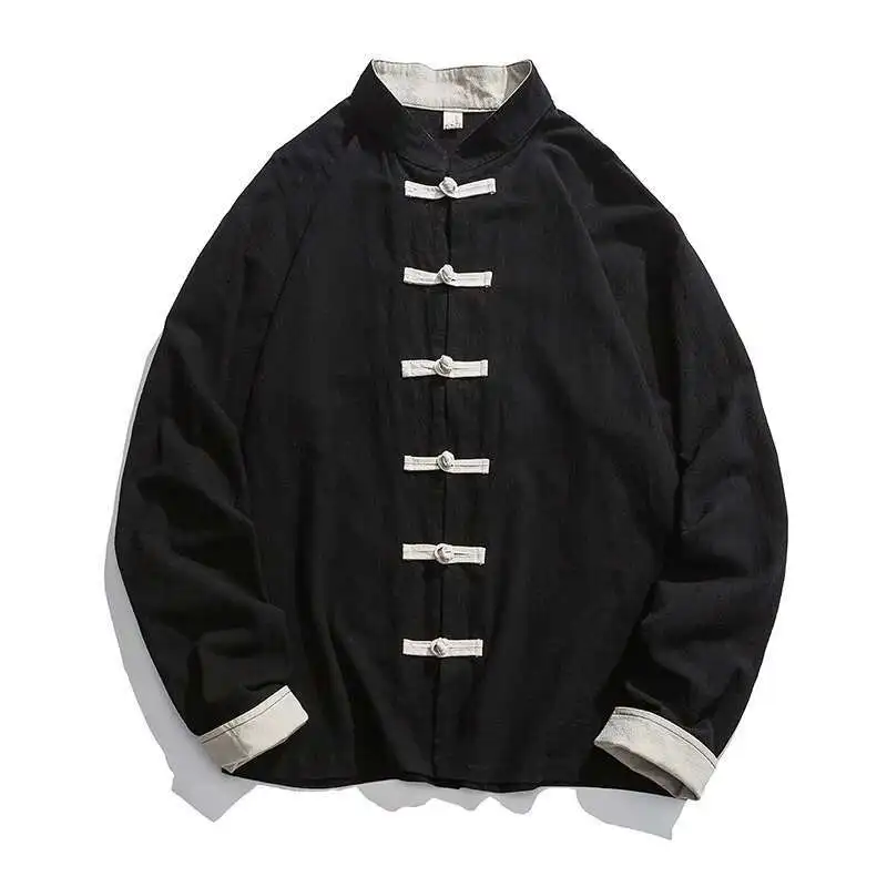 Mens Traditional Chinese Clothing Spring Autumn Solid Tang Suit Men Kung Fu Tai Chi Master Costume Male Tops Jackets Gift