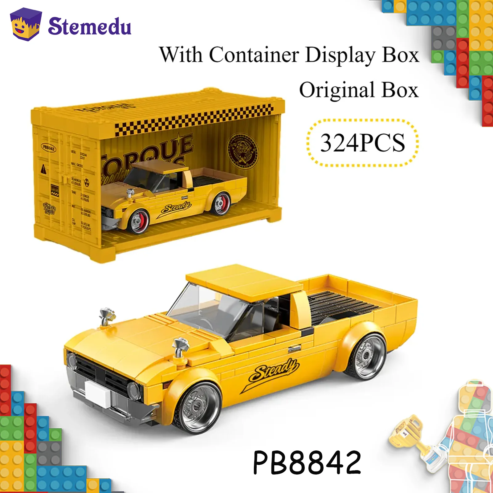 

324 шт. MOC ретро пикап спортивный автомобиль строительные блоки кирпичи скорость игрушечный гонщик с контейнером витрина подарок для ребенка