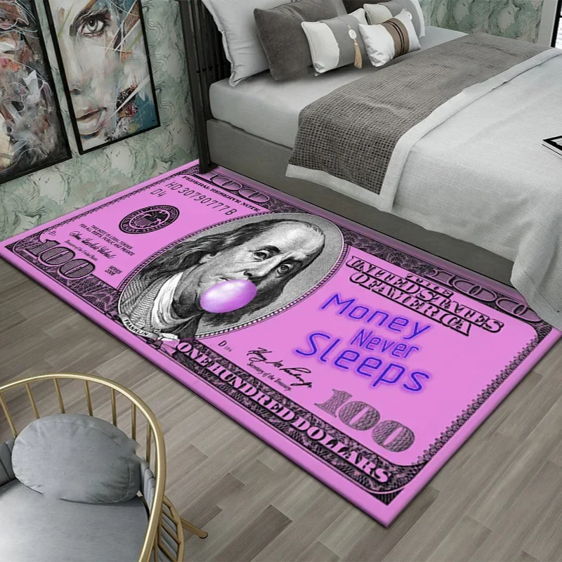 VIKAMA Kreativer Teppich mit Dollar-Aufdruck, rutschfest, für Schlafzimmer, seitlicher Teppich, leicht zu reinigen, für Spielzimmer, Schlafsaal, Bodenmatte, Heimdekoration