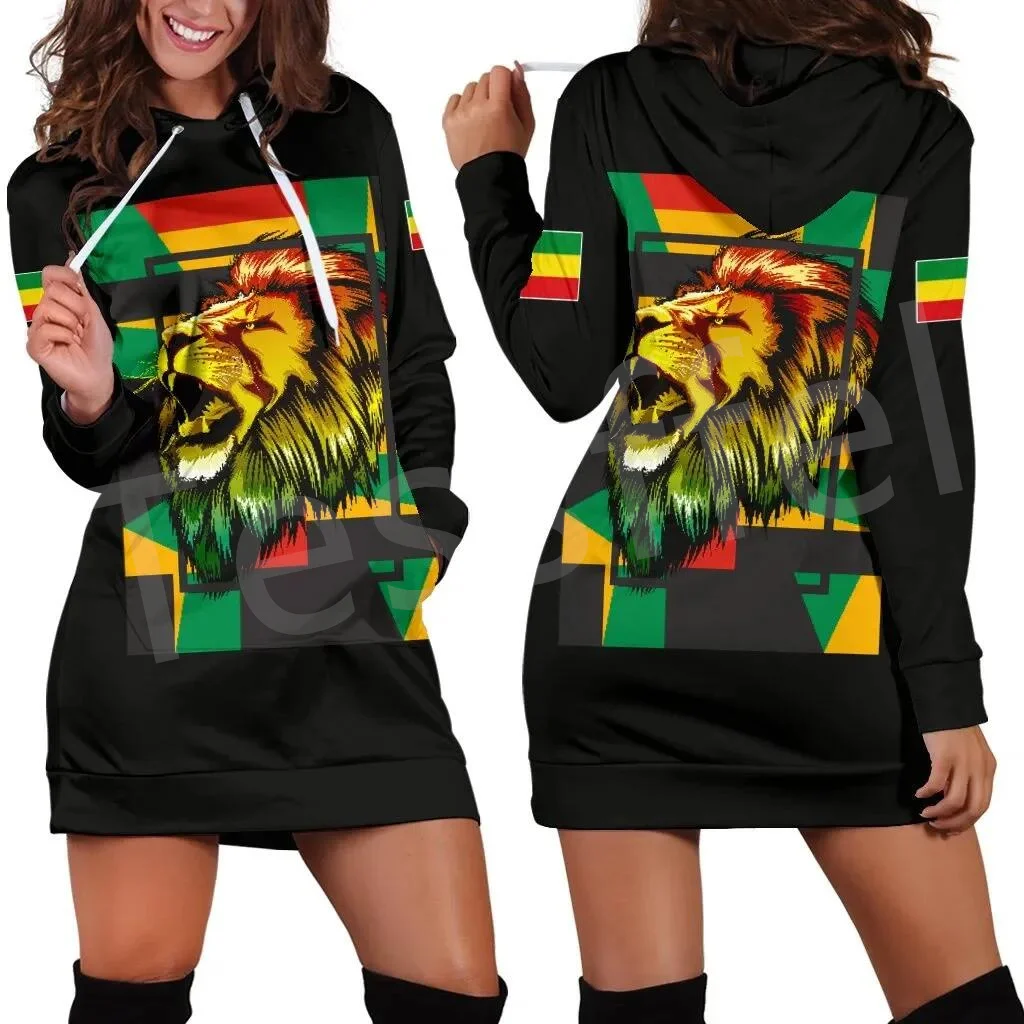 

Tessffel Ethiopia County Flag Reggae Africa Native Tribe Lion Retro 3DPrint Harajuku Sexy Women Hoodie Dress Funny Casual F1