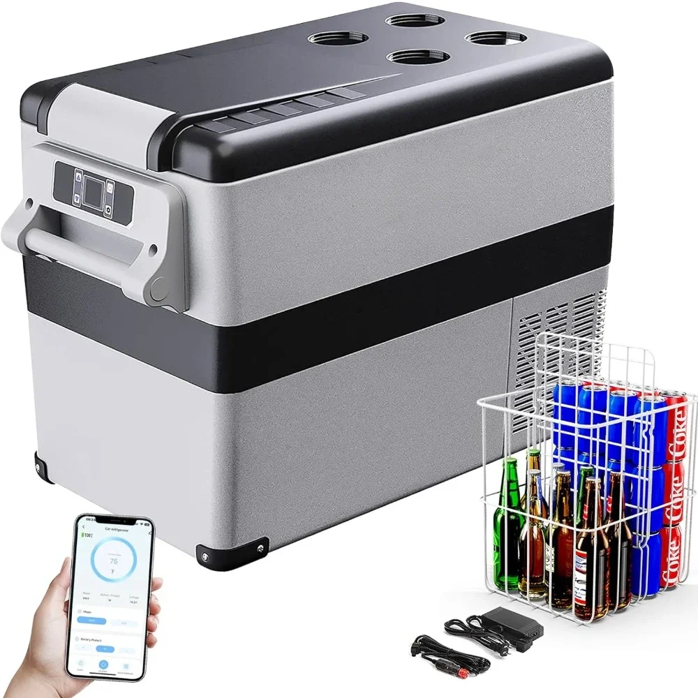 12 Volt 45 Liter Car Refrigerator with Bluetooth APP Control, 12/24V DC & 110V AC, Portable Freezer Fridge Cooler