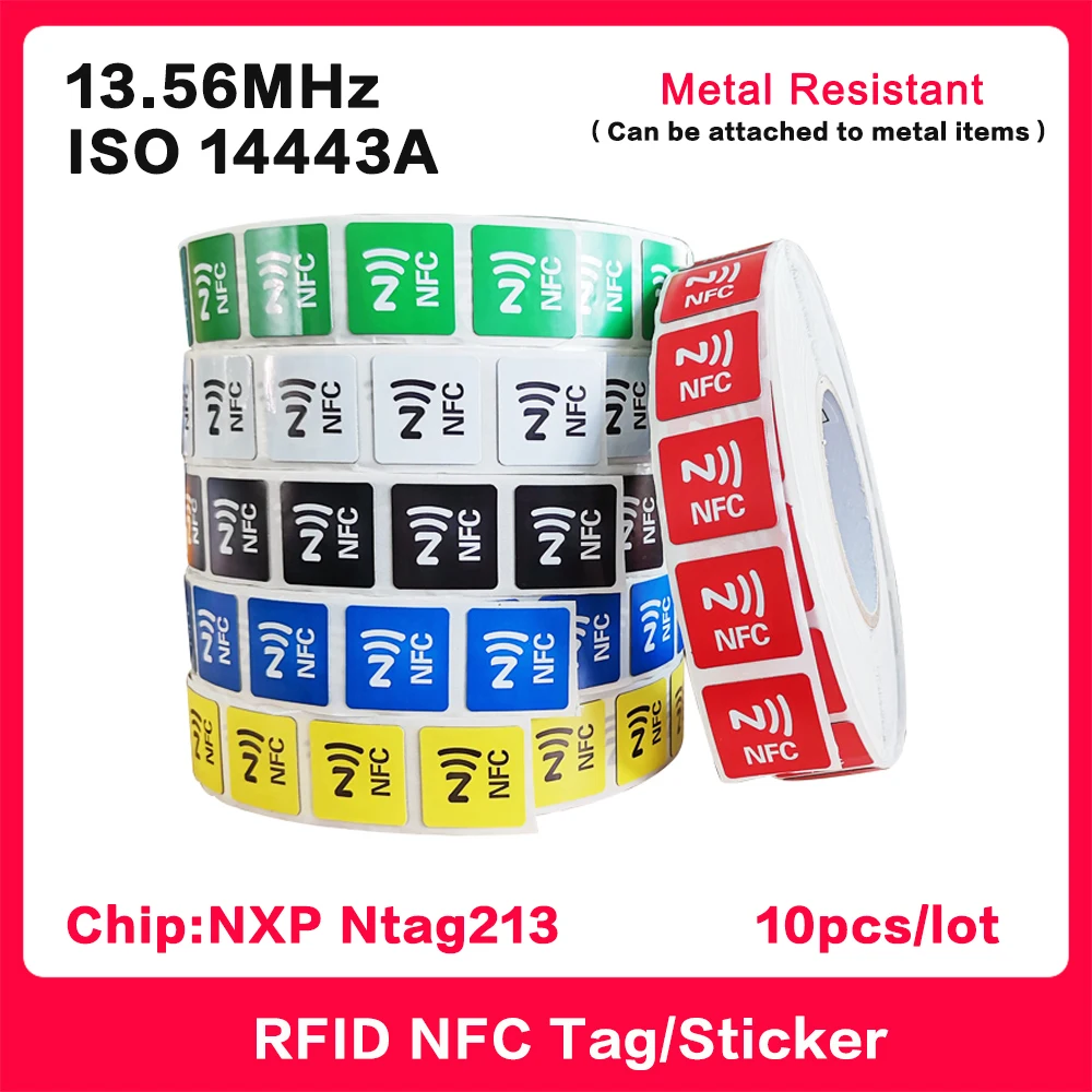 NFC Stickers Tag NXP NTAG213 ISO14443A 13.56MHz Anti-metal Label RFID HF Smart Electronic Tags Can Attached to Metal Items 10PCS