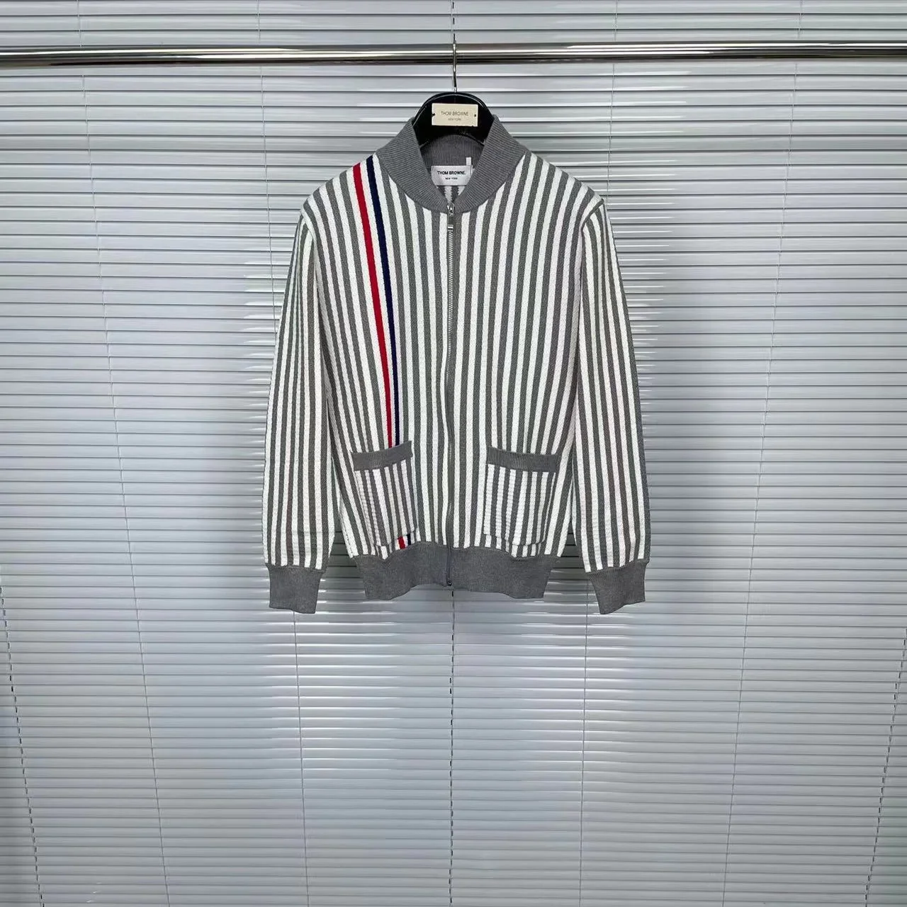 Classic Vertical Striped Stand Collar Jacket Men's Women's Casual Versatile TB New Model TB Factory Direct