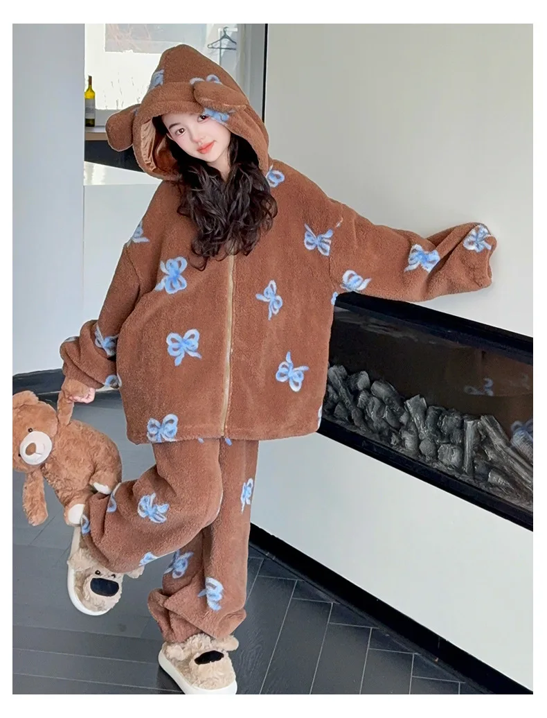 

2025 Winter Girls New Soft and Waxy Bow Home Clothes Set