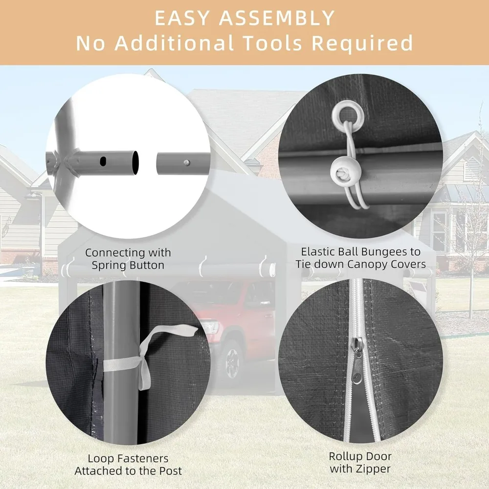 JY QAQA Carport، 12x20 FT أقطاب فولاذية معززة للمرآب الثقيلة مع جدران وأبواب جانبية قابلة للإزالة، فوز قابل للطي