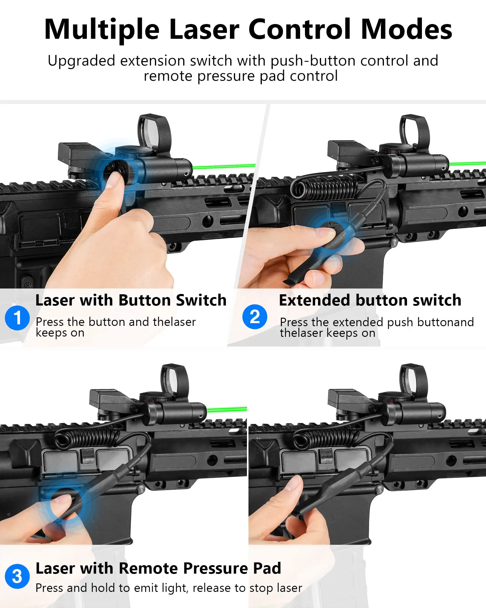 نطاق CVLIFE جهاز رؤية عاكس نقطة حمراء رؤية أحمر أخضر 4 بصريات شبكاني مع ليزر أخضر ومفتاح لوحة الضغط للسكك الحديدية 20 مم
