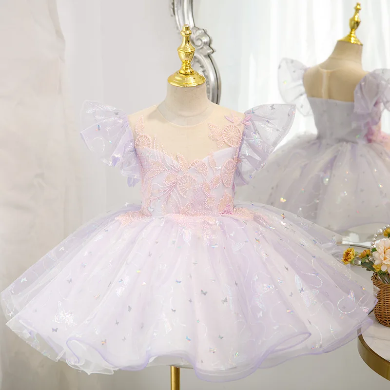 

Baby Girls High-End Princess Evening Ball Gown Toddler Birthday Party Beading Sequin Design Boutique Dresses y983