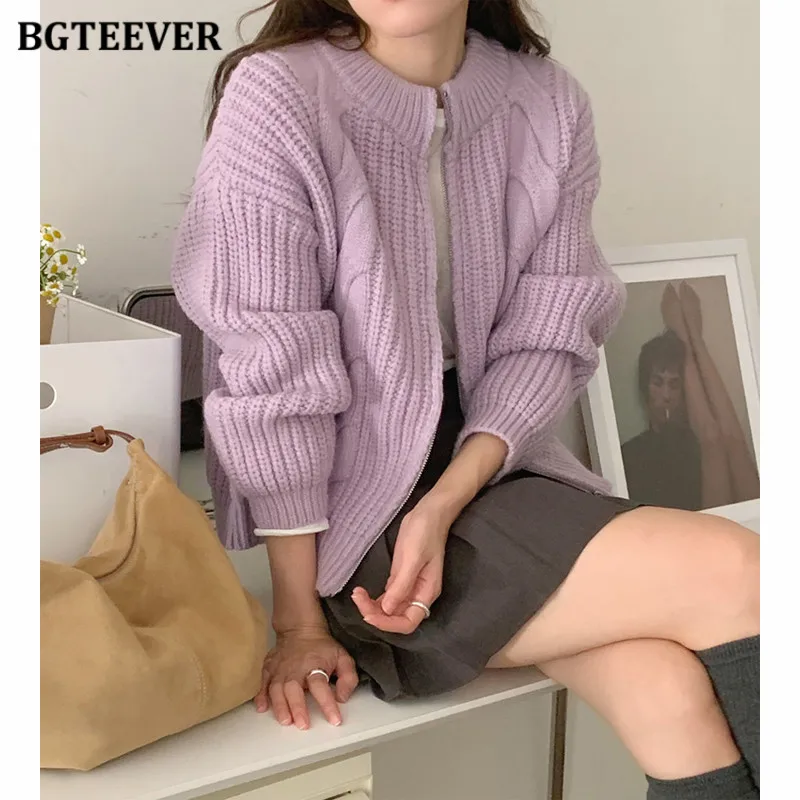 BGTEEVER-Cardigans Chauds à Manches sulfpour Femme, Chandail avec Fermeture Éclair, Collection Automne Hiver