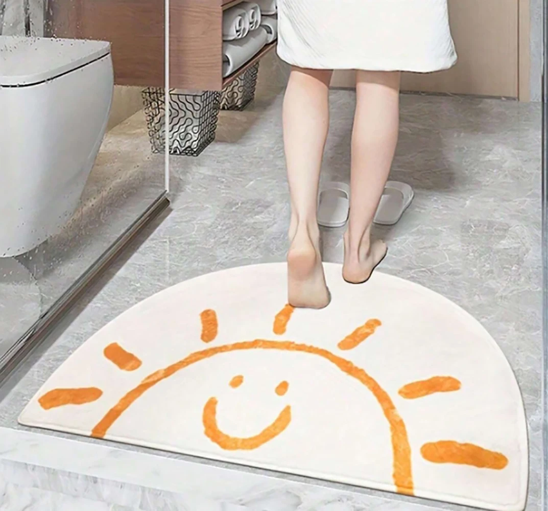

Cute Cartoon Soft Faux Wool Printed Semicircle Smiling Face Rug For Living Room, Bedroom, Hallway, Bathroom