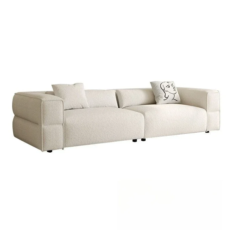 

Nordic latex small apartment double sofa living room modern simple lamb wool fabric solid wood lazy new sofa