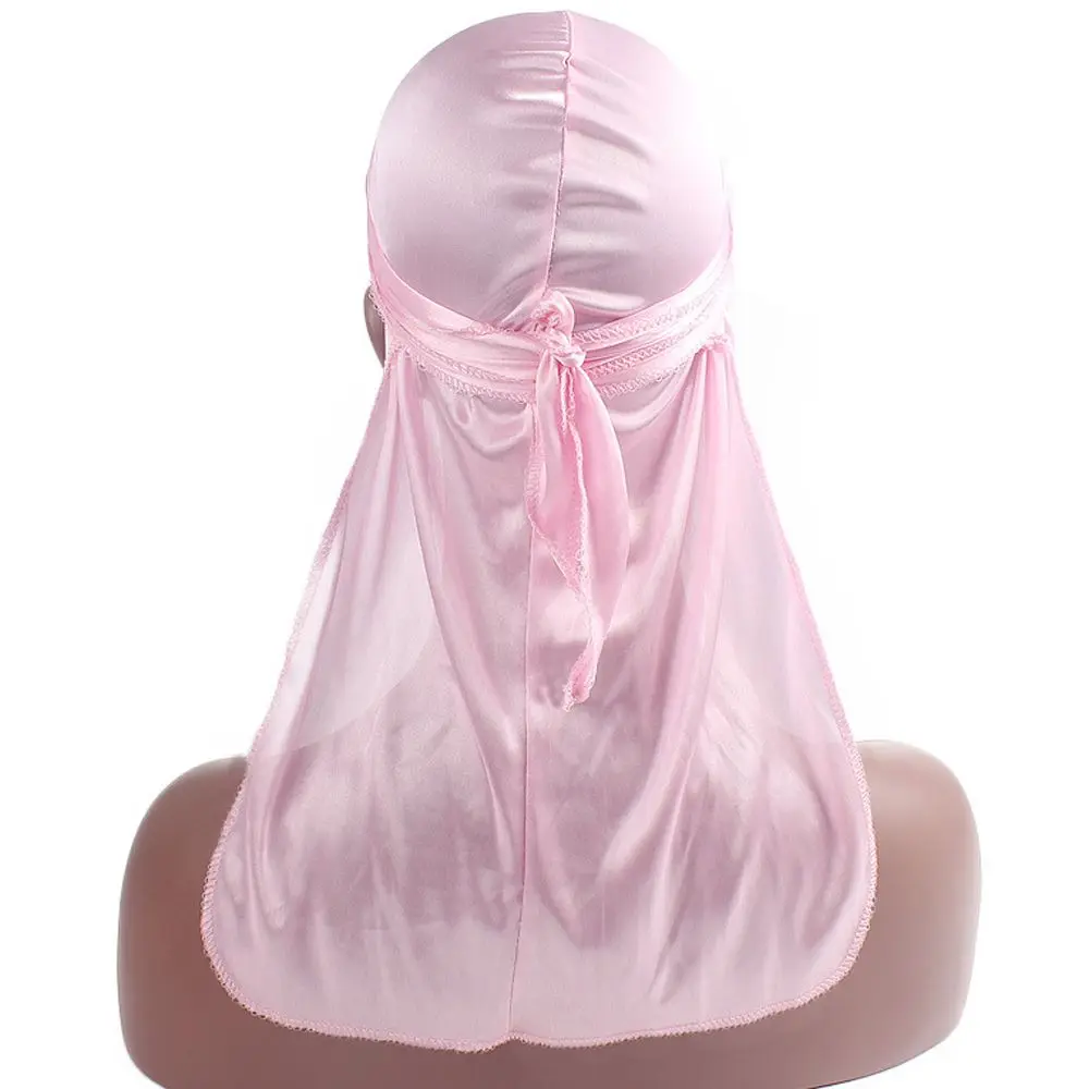 Fashion Pre-Tied Silk Durag Elastic Adjustable Turban Hijab Polyester Head Wrap Men Women