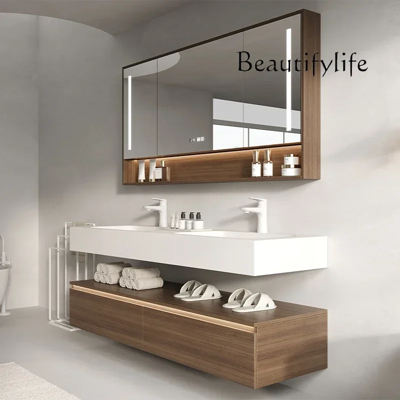 S Rock slab hot bending integrated basin stainless steel bathroom cabinet combined bathroom face washbasin advanced sense