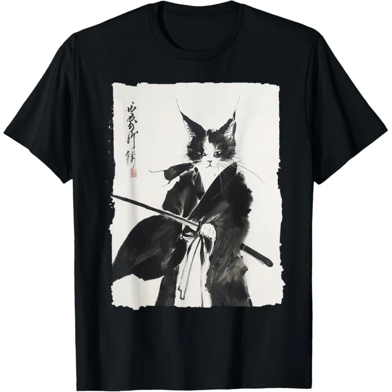 Samurai Cat vintage ukiyo-e warrior art graphic Cat Art T-shirt