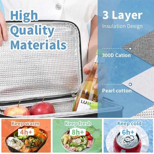 Capacity hand-held with shoulder strap insulated bag, lunch box bag, student thickened waterproof lunch bag。-zmt 3 Capacity Hand-Held with Shoulder Strap Insulated Bag, Lunch Box Bag – view 3