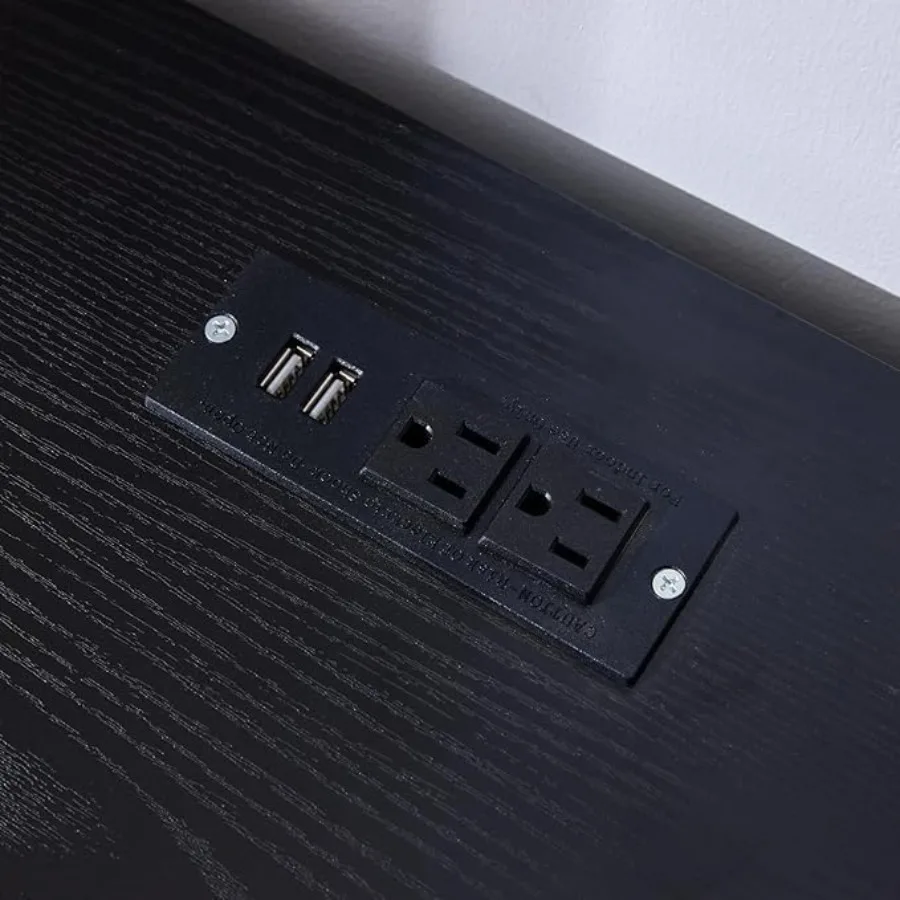 مجموعة منضدة المزرعة مكونة من طاولتين بجانب السرير باللون الأسود الريفي مع حامل ليلي بأدراج لطاولات نهاية غرفة النوم مع محطة شحن #6