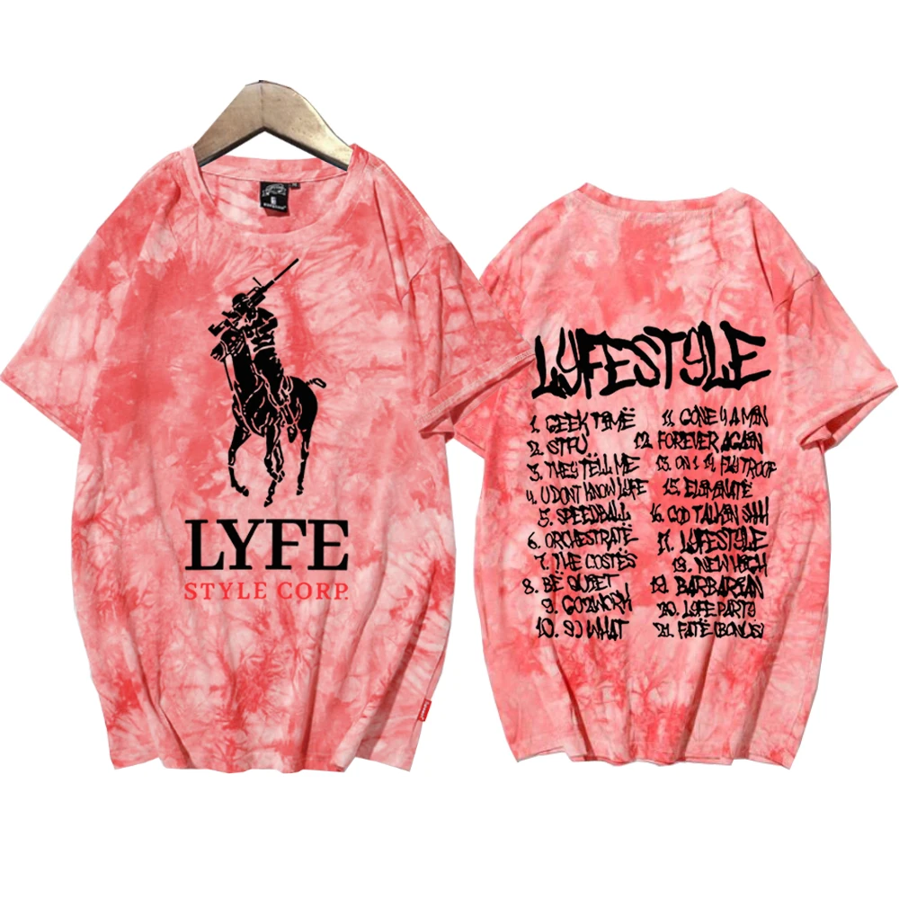 Yeat Lyfestyle 2025 قمصان التعادل صبغ للجنسين جولة الرقبة قصيرة الأكمام المحملة