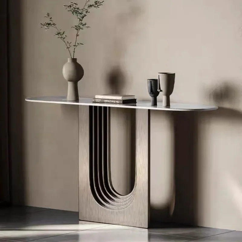 Light luxury entrance table, entrance living room corridor rock slab decoration case, simple Italian wall stainless