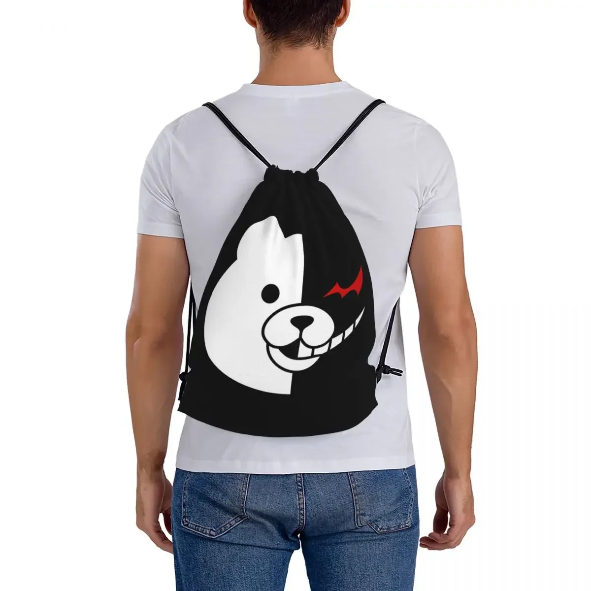 Dangan Ronpa-monokuma danganronpa กระเป๋าเชือกรูดกระเป๋ากีฬากระเป๋าหนังสือสำหรับนักเรียนชายหญิง