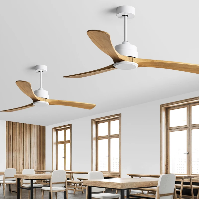 52 Inch Low Profile Ceiling Fan With Light 3 Carved Wood Fan Blade Modern Flush Mount Ceiling Fan Noiseless Reversible DC Motor