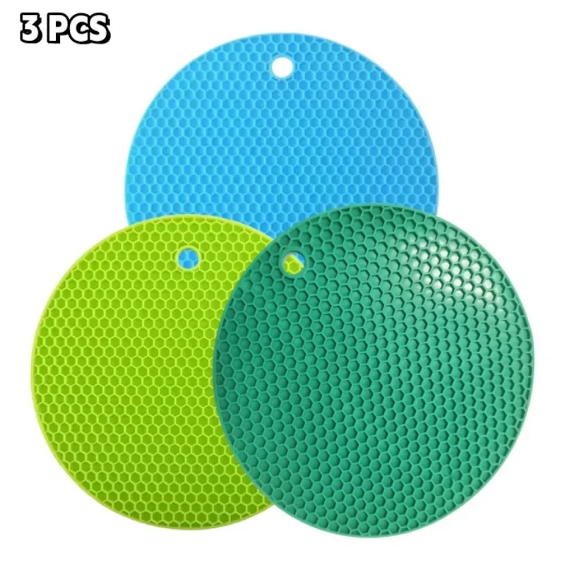 Xgnvpy 3PCS Silicone Mat Coaster Food Grade Material Placemat Non-slip Table Mat Kitchen Accessories Gadgets Round Cup Mat