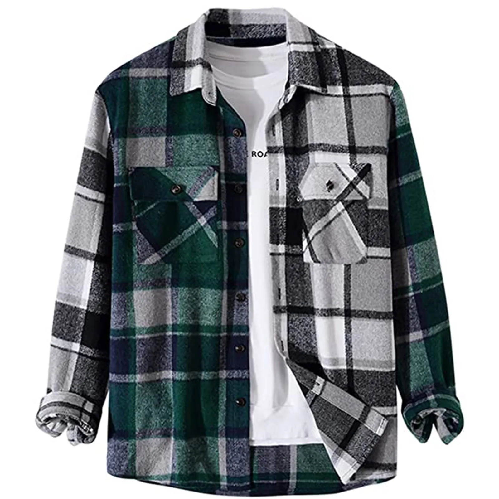 

Men'S Shirt Lapel Checked Shirts Baggy Blouses Long Sleeve Tops Summer Spring Comfort All Match Workwear Casual Camisas