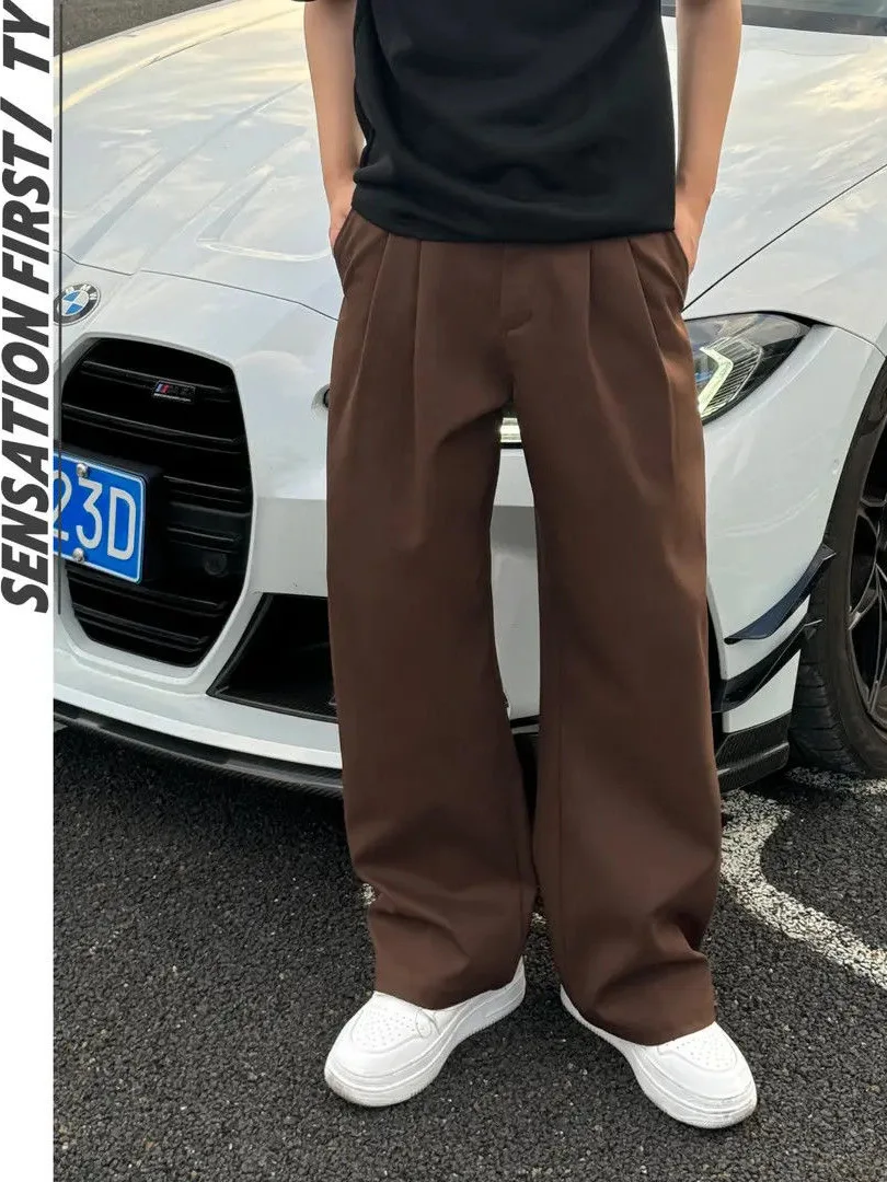 

Men's Casual Loose Straight Leg Pants Autumn New Sle Faionable All-Match Pure Color West Pants Comfortable Cotton Blend