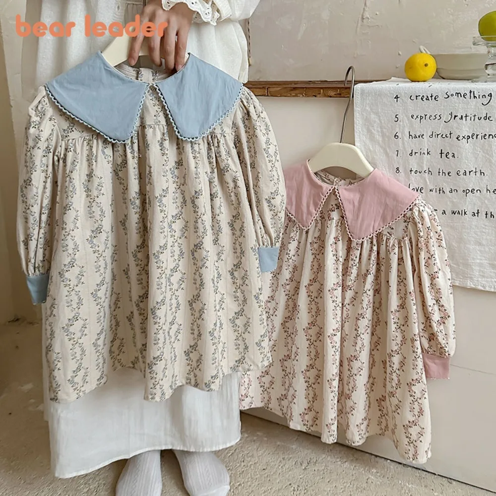 

Bear Leader Autumn Girls Casual Dresses Garden Style Floral Long Sleeved Lapel Dress 100% Cotton Sweet Cute Children's Clothing