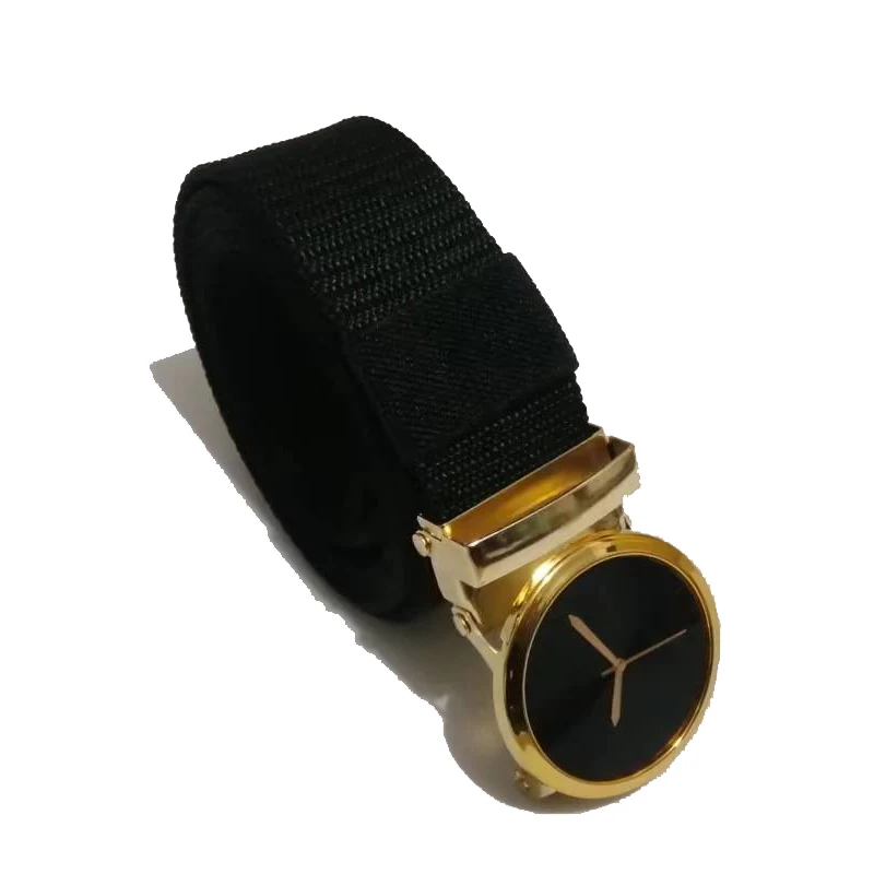 Gold Texture Time Pointer Button Fashion Personality Belt High Grade Solid Color Simple Men And Women's Universal Belt