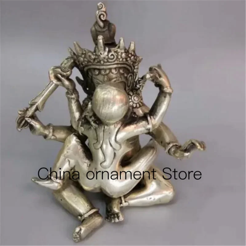 

Бесплатная доставка, серебряная Бронзовая статуя Будды TIMET GLT Manjushri conssure yab-Ням 5,5''