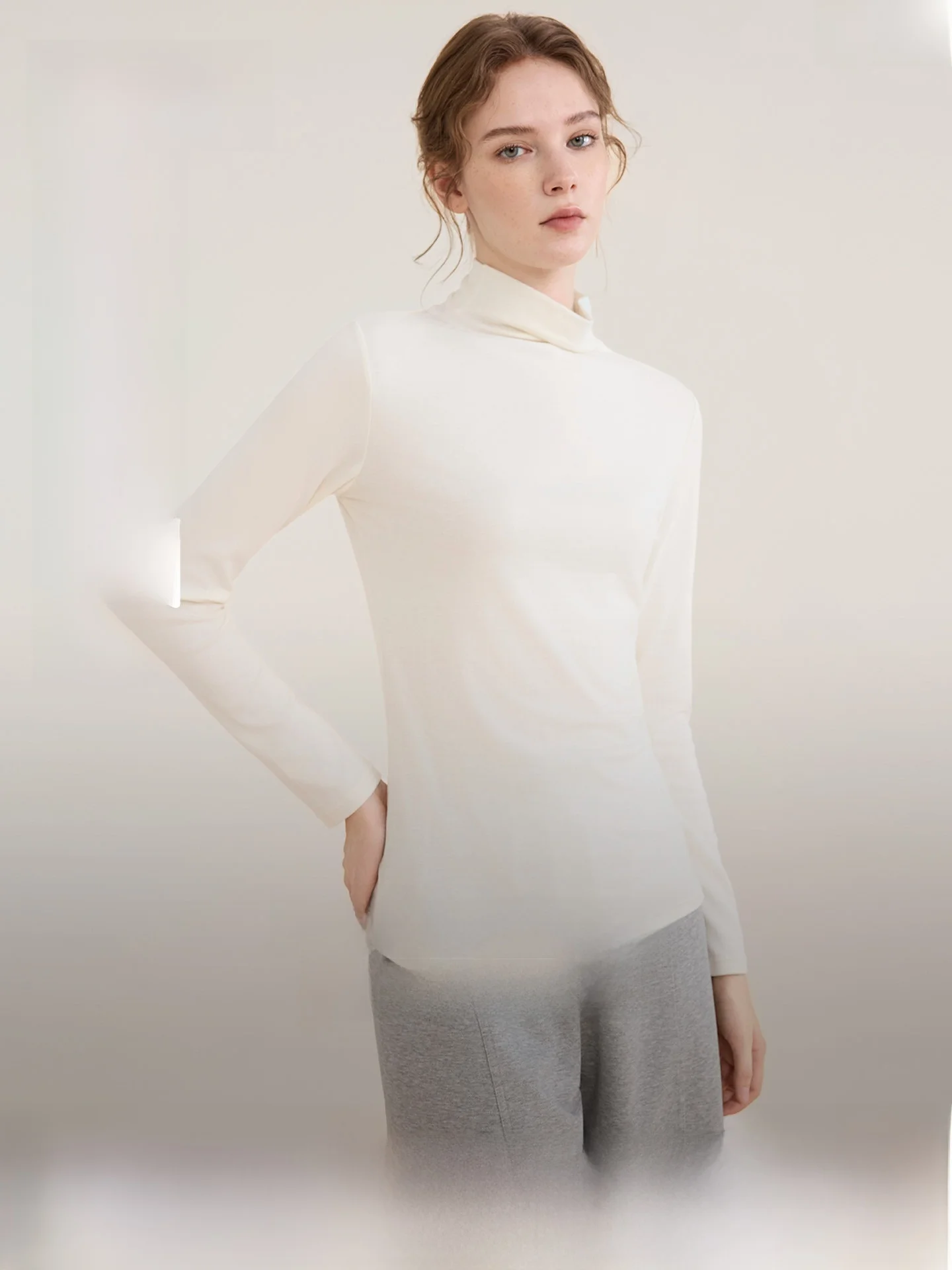 ELLE Women's High Collar Wool Base Shirt Slim Fit Warm T-Shirt Autumn Winter Fashion Daily Style Flat Belly Effect Top