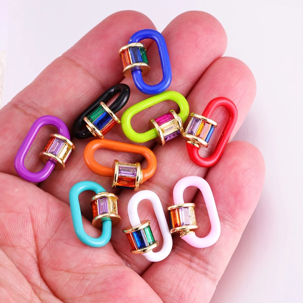 Juya 2 4 pcs/lot diy esmalte colorido em forma de u pingente prendedores mosquetão parafuso fechos acessórios para fazer jóias artesanais