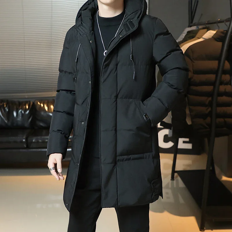 2024 New Fashionable Men's Long Down Cotton Jacket Men's Winter Thick Warm Windproof Parker Coat Outdoor Travel Coat Size M-8XL