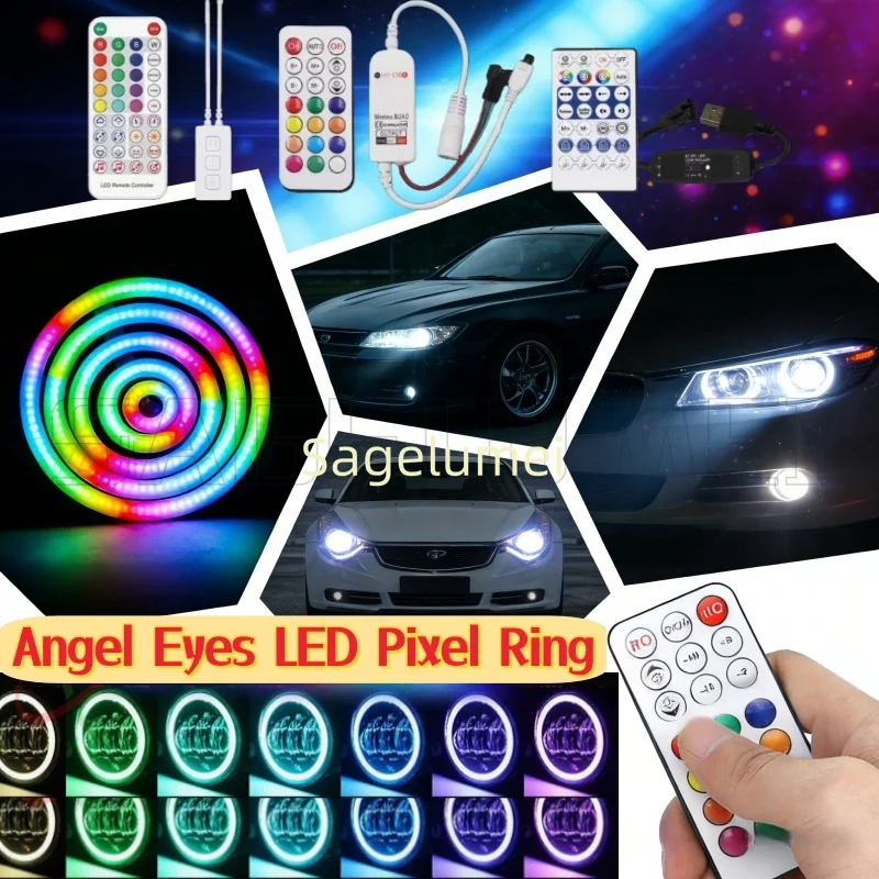 COB RING RGB WS2812 DC5V LED Strip Individually Addressable USB Connector 27/48/73/96/120mm with 611E Bluetooth APP Controller