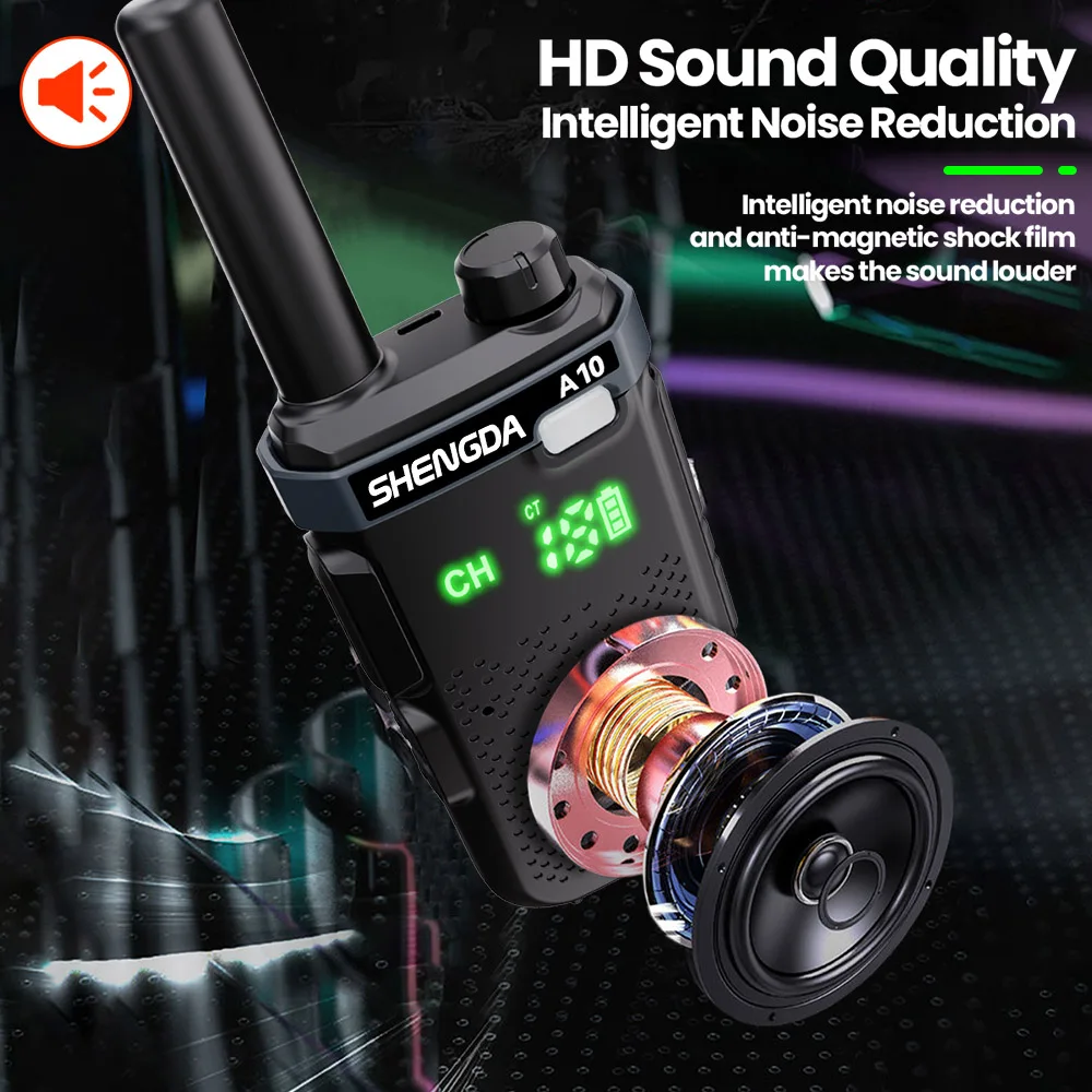 

SHENGDA A10 Compact Walkie-Talkie Lightweight and simple design Low power Type-C charging Battery level display