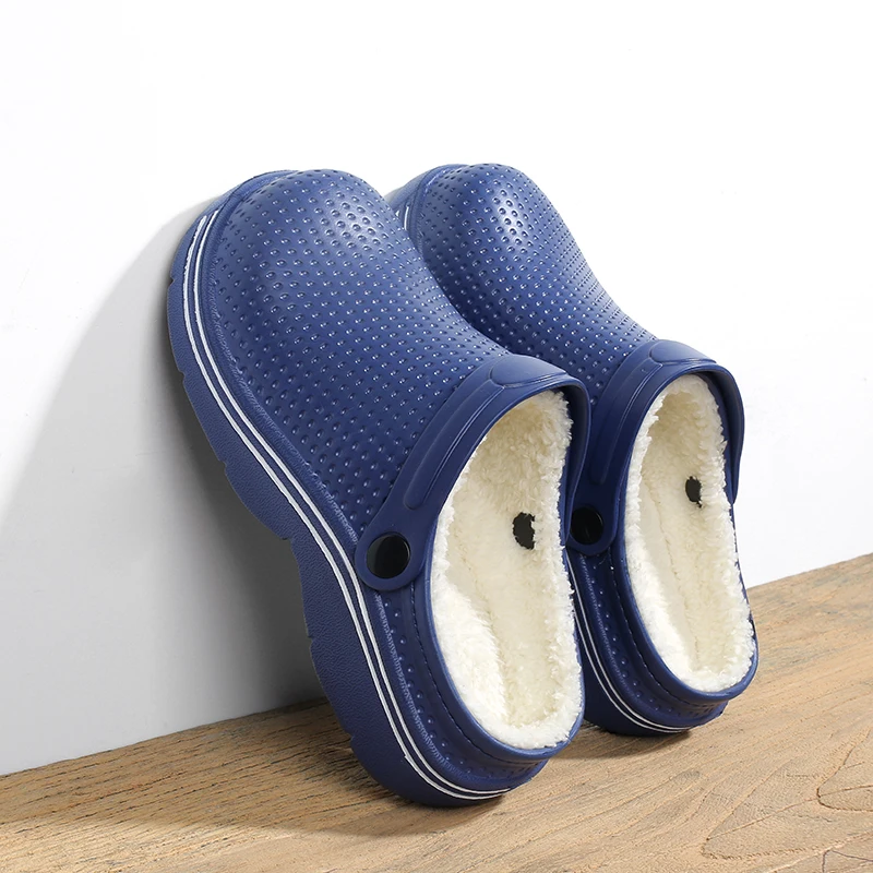 Men's and Women's Autumn and Winter Fleece-Lined Cotton Slippers, Eva Integrated Waterproof Closed-Toe Cotton Slippers, Thick Pl
