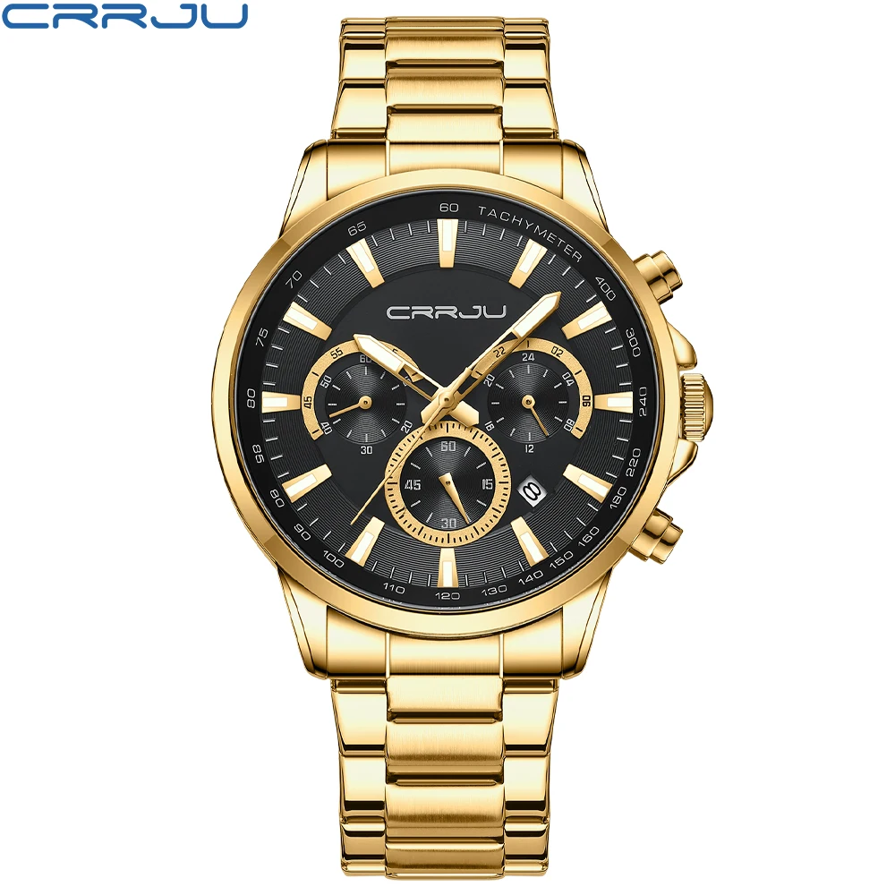 CRRJU Quarz Uhren für Männer Neue Mode Edelstahl Band Männlichen Armbanduhren mit Leucht Hände Chronograph Sport Uhr