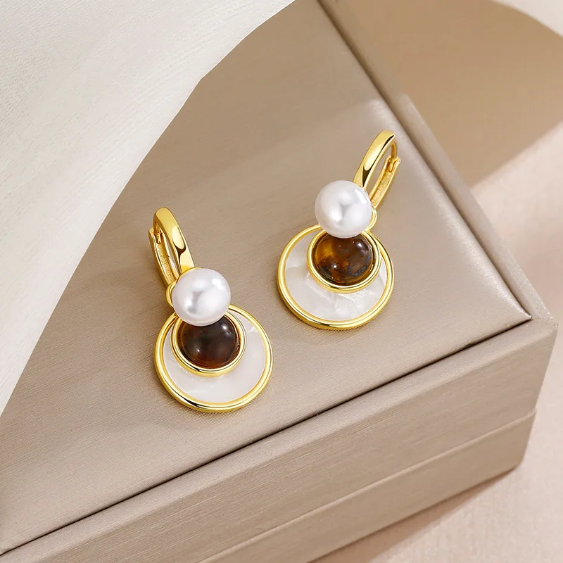 Melad's Multi Colored Tiger Eye Stone Earrings for Women 2024 New Light Luxury High-end Earrings