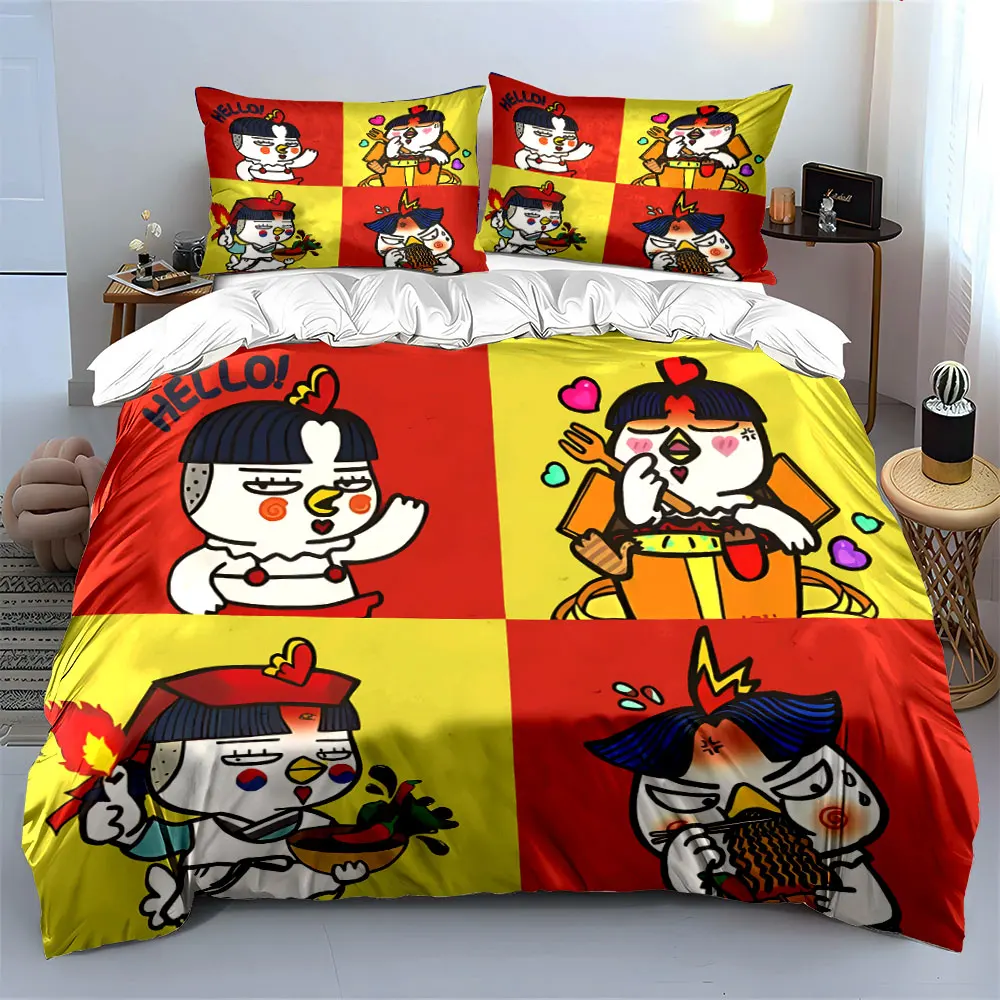 Funny Chicken Themed Three-Piece Set Multiple sizes kid's and adults' bedroom Exquisite 3PC bedding set, gift