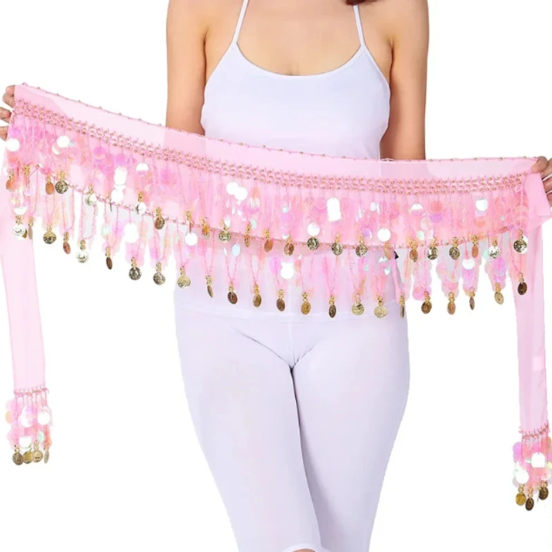Nowy taniec brzucha cekinowy łańcuszek w talii miedziana moneta szalik w talii indyjski występ taneczny dodatki odzieżowe 12-kolorowy szalik biodrowy