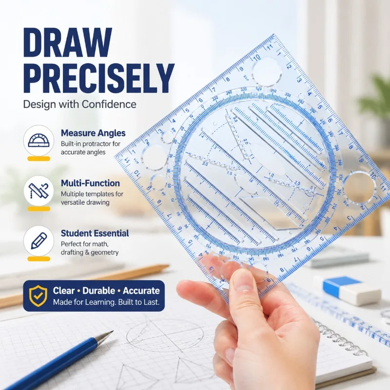 Creative Multifunctional Geometric Drawing Ruler, Math Template Tool for Junior and Senior Students, Sketch  Protractor