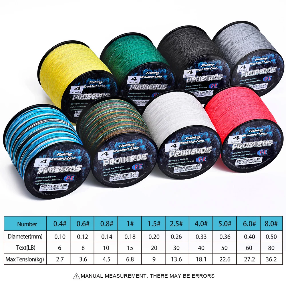 PROBEROS New 300M PE Braided Fishing Line Multicolor Multifilament Super Strong Fishing Line 6LB-80LB Applicable to Main Line