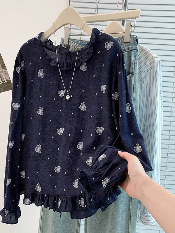 أصيلة الخريف Faion تنوعا جولة Ne irt طويلة Sve Ele المرأة أعلى تصميم الأذن الخشبية عارضة فضفاضة تناسب